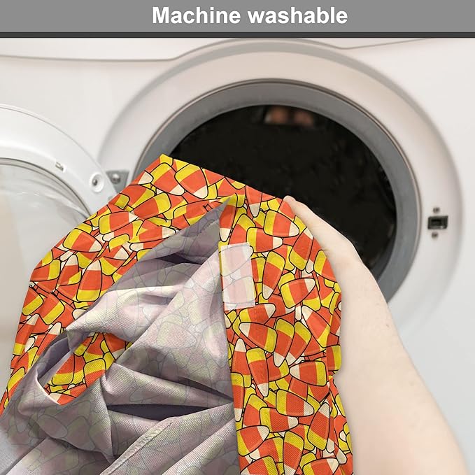 Lunarable Candy Corn Dog Crate Cover, Continuous Illustration of Cartoon Style Traditional Halloween Items, Easy to Use Pet Kennel Cover for Cats & Medium Dogs, 30 Inch, Vermilion Mustard