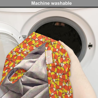 Lunarable Candy Corn Dog Crate Cover, Continuous Illustration of Cartoon Style Traditional Halloween Items, Easy to Use Pet Kennel Cover for Cats & Medium Dogs, 30 Inch, Vermilion Mustard