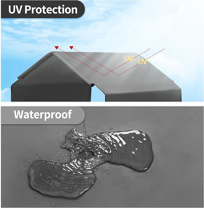 Outdoor Dog Sun Canopy Replacement Deep Grey Tent Tarpaulin 4'x4'x3', Not Included Metal Frame, Only Canopy Cover Roof