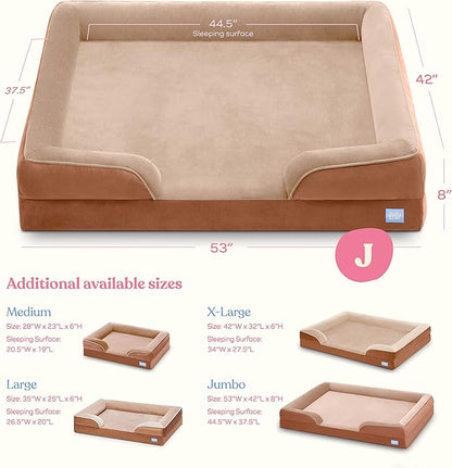 Orthopedic Sofa Dog Bed - Ultra Comfortable Dog Bed for Large Dogs - Breathable & Waterproof Pet Bed- Egg Foam Sofa Bed with Extra Head and Neck Support - (XX-Large, Brown)