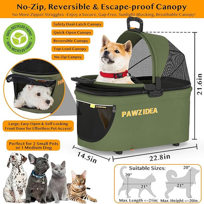 PAWZIDEA Portable Small Dog Crate for Car Travel, Enclosed Pet Car Seats for Small/Medium Dogs & Cats, Reversible No-Zip Canopy, Soft-Sided Pet Carrier Crates, Foldable Travel Dog Kennel, Metal Frame