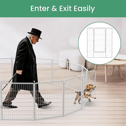 Simple Deluxe Dog Playpen, 32" Height 16 Panels Fence with Anti-Rust Coating, Metal Heavy Portable Foldable Dog Pen for Small/Medium/Large Dogs RV Camping, White