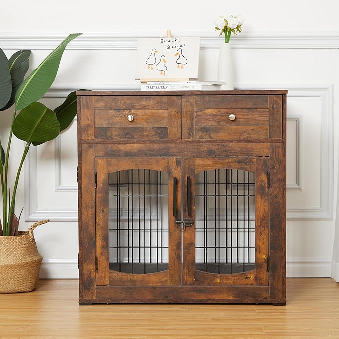 Dog Crate Furniture, Dog Crate Table, Decorative Dog Kennel with Drawer, Indoor Pet Crate End Table (Large)
