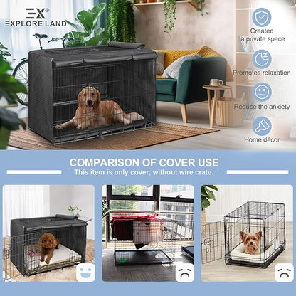 Explore Land Dog Crate Cover for 24 Inches Wire Cage, Heavy-Duty Lattice Pet Kennel Enclosure Compatible with 1 2 3 Doors Standard Metal Cage (Black)