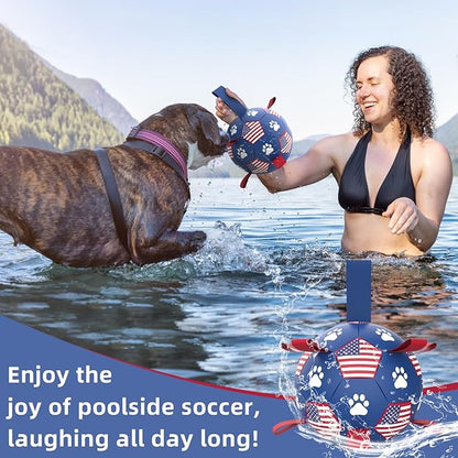 QDAN Dog Toys Soccer Ball with Straps - Durable Dog Balls for Large Dogs, Beach Pool Dog Water Toy, Dog Tug Toys for Tug of War, Puppy Dog Birthday Gifts (8 Inch)