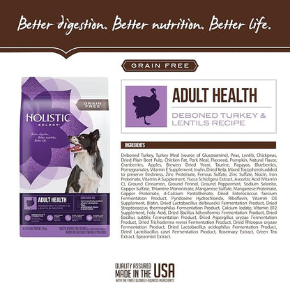 Holistic Select Natural Grain Free Dry Dog Food, Deboned Turkey & Lentils Recipe, 4-Pound Bag