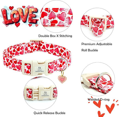 Lionheart glory Valentine's Day Collar, Red Hearts Dog Collar for Large Cute Dog Collars Spring Female Pet Gift Adjustable Heavy-Duty Holiday Dog Collar Plastic Buckle