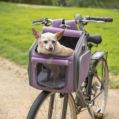 Dog Bike Basket, Mesh Windows, 2 Safety Leashes, Soft Sided, Safe Comfortable Pet Carrier for Small Dogs, Cats (Purple)