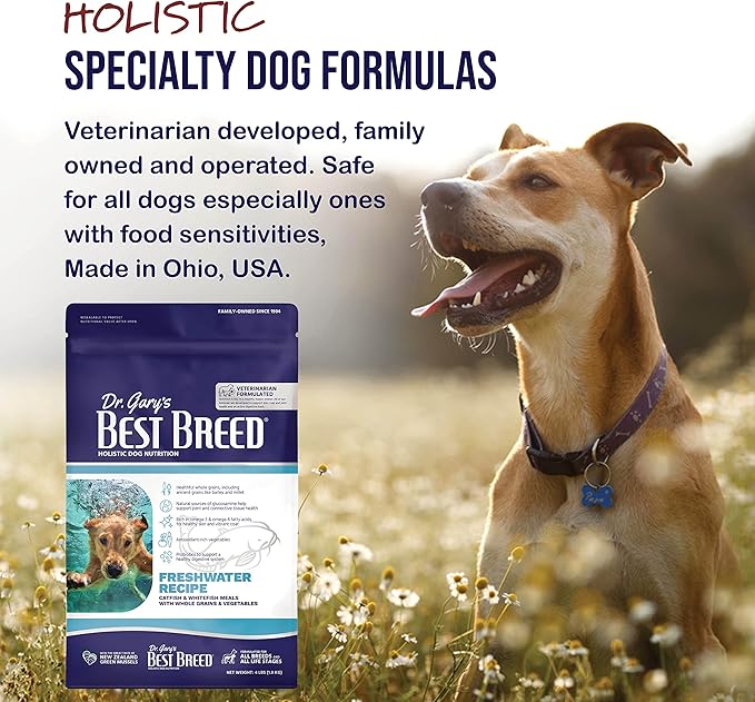 Best Breed Dr. Gary's Freshwater Recipe Slow-Cooked in USA [Natural Dry Dog Food for All Breeds and Sizes] - 4lbs. (Pack of 2)
