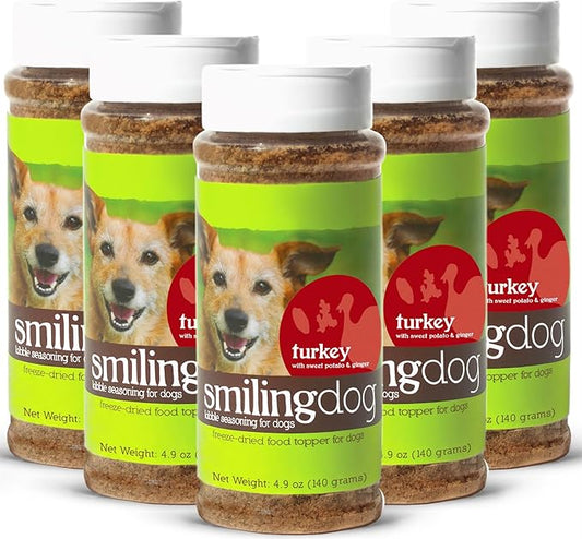 Herbsmith Kibble Seasoning – Freeze Dried Turkey – DIY Raw Coated Kibble Mixer - Dog Food Topper for Picky Eaters, 4.9 oz [Bundle x5]
