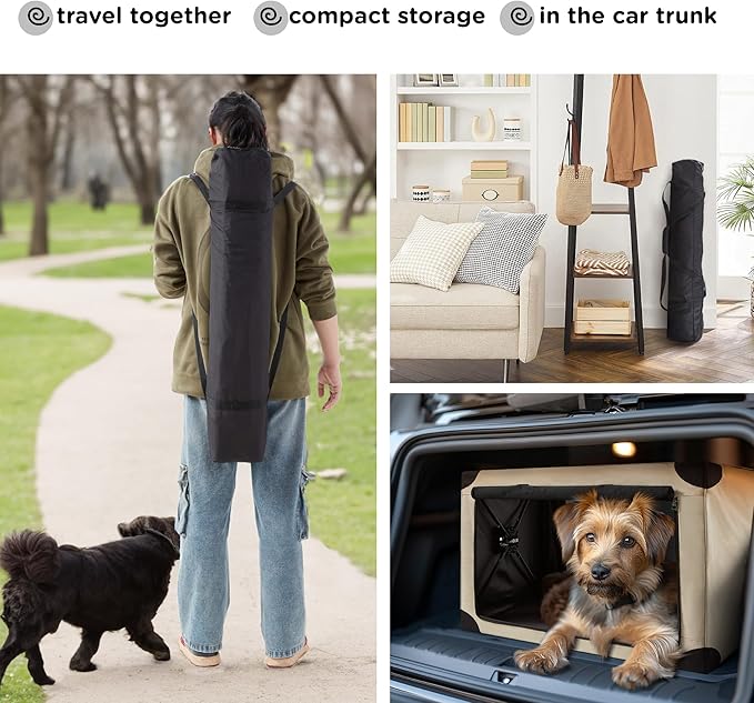 Travel Dog Crate - 37 Inch Collapsible Portable Foldable Crates for Large Dogs with Detachable Storage Bag, Removable Pad, and Mesh Windows for Outdoor & Indoor (Grey)