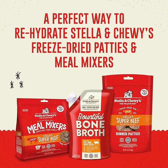 Stella & Chewy's Bountiful Bone Broth Grass-Fed Beef Recipe Meal Topper for Dogs, 16 oz. Resealable Pouch (Pack of 6)