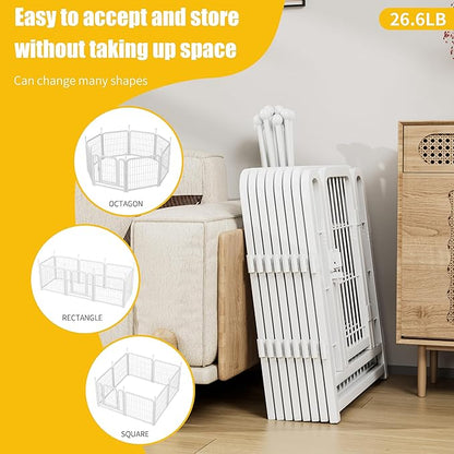 24" H Dog Crate Dog Playpen 8 Panels Furniture Heavy Duty Dog Fence Door with Side Openings,for Large Medium Small Dogs Indoor Outdoor Foldable Pet Exercise Pen,White