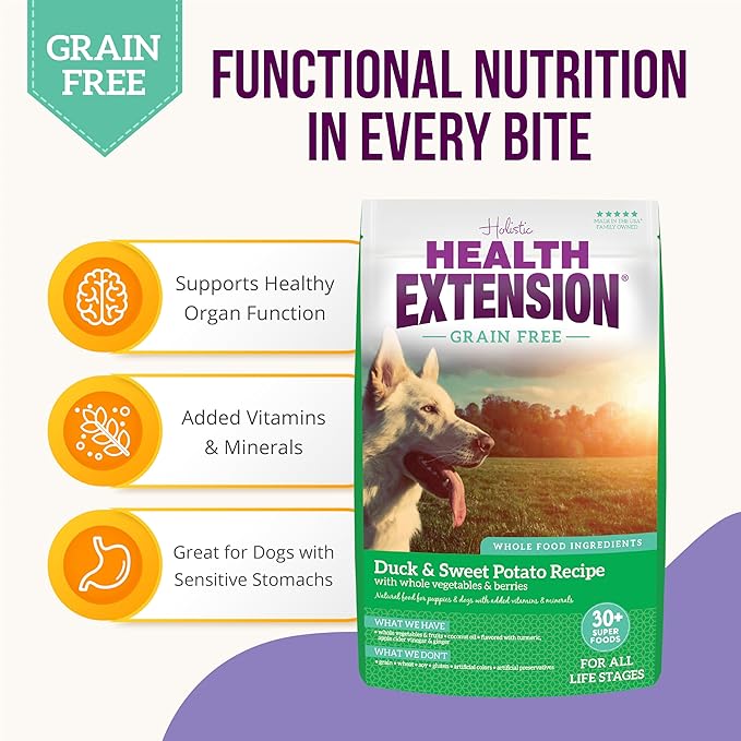 Health Extension Grain Free Duck & Sweet Potato Dry Dog Food (4 lb / 1.81 kg) - Lean Protein Formula with Turmeric & Antioxidants for Healthy Skin & Digestion (Pack of 6)