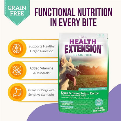 Health Extension Grain Free Duck & Sweet Potato Dry Dog Food (4 lb / 1.81 kg) - Lean Protein Formula with Turmeric & Antioxidants for Healthy Skin & Digestion (Pack of 6)