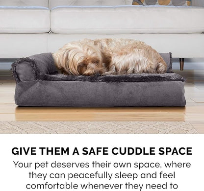 Furhaven Orthopedic Dog Bed for Large Dogs w/ Removable Bolsters & Washable Cover, For Dogs Up to 95 lbs - Plush & Velvet L Shaped Chaise - Platinum Gray, Jumbo/XL