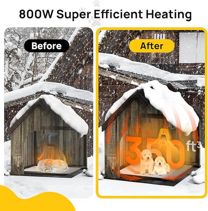 TURBRO Neighborhood WiFi Dog House Heater 800W, Wall Mount, 10ft Anti Bite Cord, Waterproof Control, Overheat Protection, Electric Warmer for Hound Kennel Cat Cage Chicken Coop, UL Test Passed