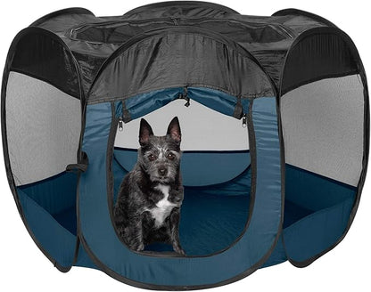 Furhaven Portable Dog Playpen Cat Tent, Pet playground/kennel foldable indoor outdoor zippered puppy crate - Sailor Blue, Small