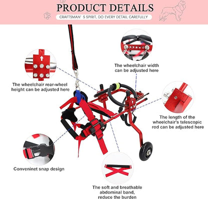 HobeyHove Adjustable Dog Wheelchair for Back Legs，Pet/Doggie Doggy Wheelchairs with Disabled Hind Legs Walking (XS-Red)