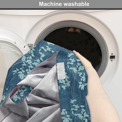 Lunarable Blue Floral Dog Crate Cover, Abstract Leaves and Outlines Rural Field Garden Foliage Art, Easy to Use Pet Kennel Cover for Cats & Medium Dogs, 24 Inch, Green Night