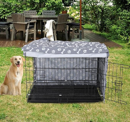 Dog Crate Cover for Wire Crates, Heavy Nylon Waterproof, Fits Most 48" inch Dog Crates, Easy to Put On, Take Off, and Adjust - Cover only - GrayPaw - S