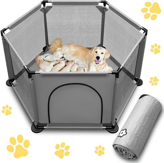 Whelping Box for Dogs,25.5’’Extra Tall Dog Puppies Whelping Playpen with Whelping Pad,Dog Whelping Supplies Essential for Dogs Puppies,Whelping Box for Large Small Breed Dogs(48" Dia.x25.5 H)