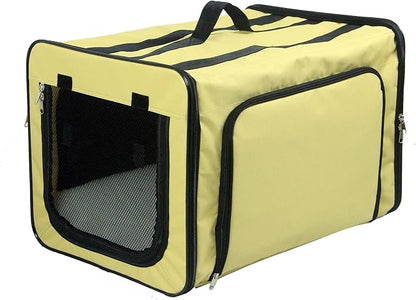 PET LIFE 'Capacious' Dual-Sided Expandable Spacious Wire Folding Collapsible Lightweight Pet Dog Crate Carrier House, Large, Khaki