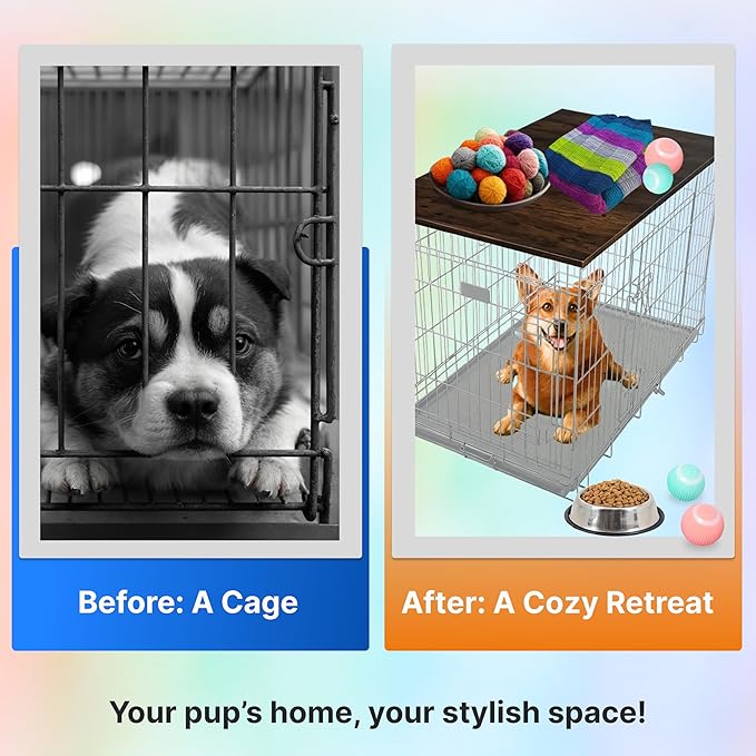 Skywin Dog Crate Topper Wood - 42" x 28" Dog Table Topper, Premium Dog Kennel, Functional Pet Crate Furniture Table Dog Topper