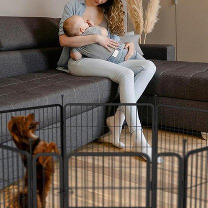 mestyl Dog Play Pen Indoors, Heavy Duty Metal Puppy Playpen, Portable Dog Exercise Pen Temporary Pet Fence with Gate, 40" Height 8 Panels Foldable Dog Kennel for Large/Medium/Small Dogs