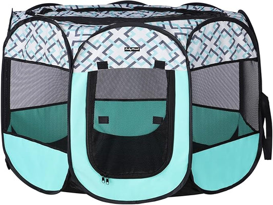 Lucky Monet Foldable Dog Playpen Enclosed Cat Puppy Playpen Indoor Pop Up Pet Animal Playpen Outdoor Kennel Cage Pen Tent for Small Medium Dog Puppy Cat Kitten Rabbit - 36" L x 36" W x 23" H