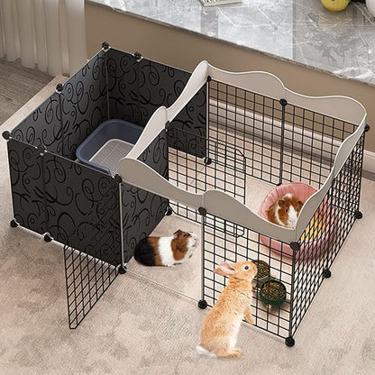 Fhiny Small Animal Playpen, Portable Rabbit Fence Indoor Metal Wire Yard Fence Guinea Pig Cage Playpen Metal Enclosure for Rabbit Guinea Pig Chinchilla Hamster Puppy Kitten with 12 Panels (Black)