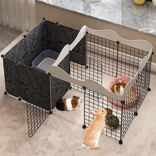 Fhiny Small Animal Playpen, Portable Rabbit Fence Indoor Metal Wire Yard Fence Guinea Pig Cage Playpen Metal Enclosure for Rabbit Guinea Pig Chinchilla Hamster Puppy Kitten with 12 Panels (Black)