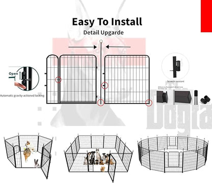 Puppy Playpen, IGOOUO 24'' Portable Dog Playpen with Easy-Carry Straps,4 Panels Dog Pen Play Pen for Small Dogs,Rustproof Pet Playpen for Camping RV Yard(with One Door)