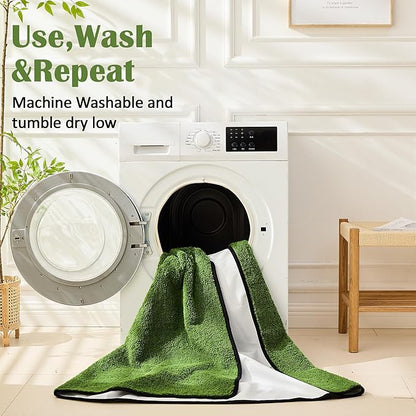Qeils Washable Pee Pads for Dogs, 2 Pack Super Absorbent Reusable Puppy Pads with Green Long Wool for Potty Training, Floor, Couch, Bed, and Crate,48"x 48"