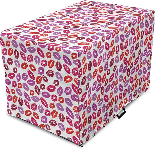Lunarable Kiss Dog Crate Cover, Fun Colorful Design Lipsticks Kisses Fashion Illustration Print Artwork, Easy to Use Pet Kennel Cover for Medium Large Dogs, 24 Inch, Fuchsia and Raspberry