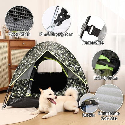 GDanes Camouflage Dog Tent House - Portable Indoor/Outdoor Dog Bed with Soft Pad for Large Dogs, 42 x 42 x 32 Inches