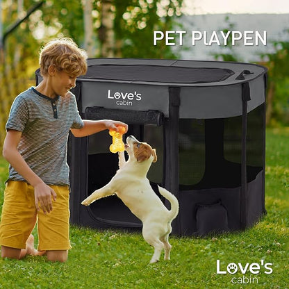 Love's cabin Pet Puppy Dog Playpen, Large Dog Tent Crates Cage Indoor/Outdoor, Portable Exercise Playpen for Cat, Foldable Pop Up Kennel with Carring Case (L, Grey)