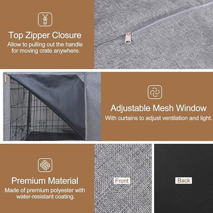 HiCaptain Folding Metal Dog Crate Cover for 30 Inch Wire Pet Cage(Two-Tone Gray)