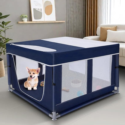 Dog Playpen 42 × 42 inch, Puppy Playpen with Removable Roof, 25 Height Pet Playpen with Zipper Door for Small Dogs and Small Animals, Dog Fence Indoor & Outdoor