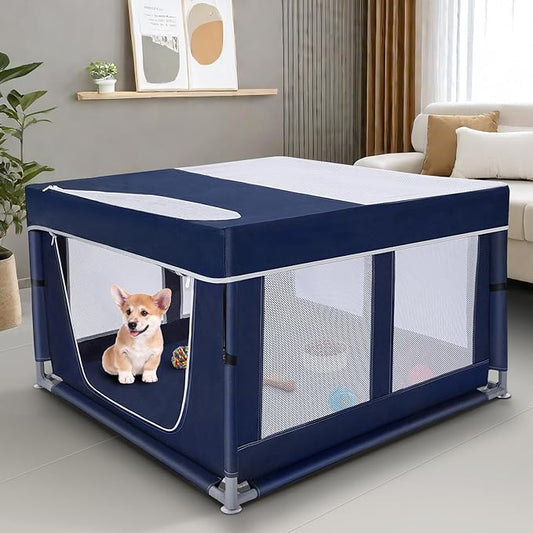 Dog Playpen 42 × 42 inch, Puppy Playpen with Removable Roof, 25 Height Pet Playpen with Zipper Door for Small Dogs and Small Animals, Dog Fence Indoor & Outdoor