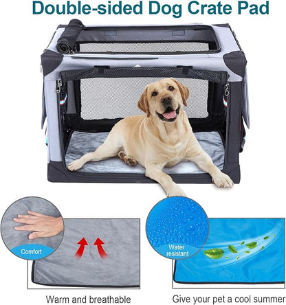 Ownpets Collapsible Dog Crate 32 Inch Portable Travel Dog Soft Crate with Detachable Storage Bag and Double-Sided Mat, 3-Door Dog Kennel for Indoor and Outdoor