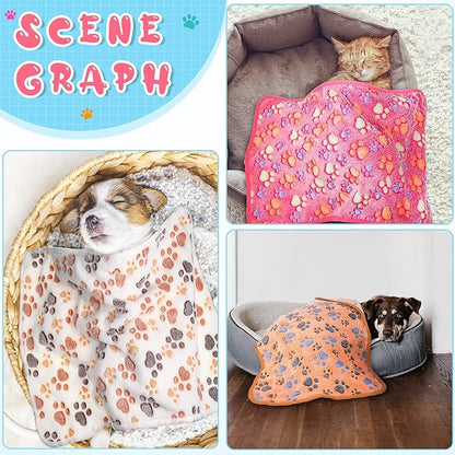 Tatuo 4 Pcs Dog Blanket Pet Puppy Blanket Puppy Teething Toys Paw Print Fleece Blanket for Pet Cat Soft Warm Sleep Mat Guinea Pig Cage Blanket(Medium(30 x 20.5 Inch),White)
