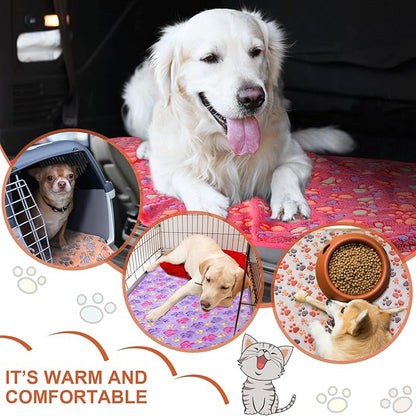 Tatuo 4 Pcs Dog Blanket Pet Puppy Blanket Puppy Teething Toys Paw Print Fleece Blanket for Pet Cat Soft Warm Sleep Mat Guinea Pig Cage Blanket(Midwest (24 x 47 Inch),White, Coffee, Pink, Purple)