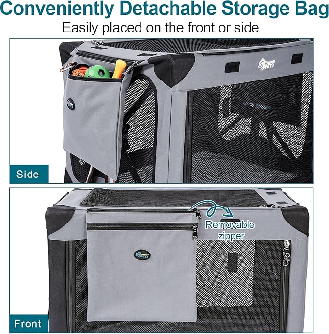 Ownpets Collapsible Dog Crate 32 Inch Portable Travel Dog Soft Crate with Detachable Storage Bag and Double-Sided Mat, 3-Door Dog Kennel for Indoor and Outdoor