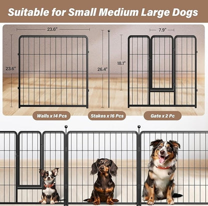 HealSmart Dog Playpen Indoor, Puppy Playpen Indoor for Yard, Camping, 24" Height 16 Panels Heavy Duty Dog Pen for Puppies/Small Dogs, Black