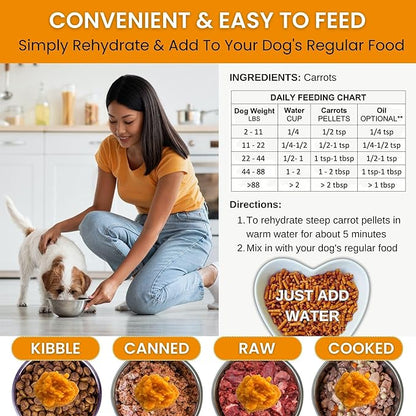 Olewo Original Carrots for Dogs – Fiber for Perfect Poop, Dehydrated Dog Food Toppers for Picky Eaters, Natural Skin & Coat Support, Multivitamin, Probiotics for Digestive & Gut Health, 1 lb