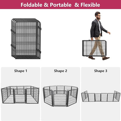 Dog Playpen with Extra Large Door Dog Fence Outdoor for Yard Indoor Dog Pen 32inch 28 Panels Dog Pens Outside Anti-Rust Pet Fence Portable Dog Fence for RV Camping Yard
