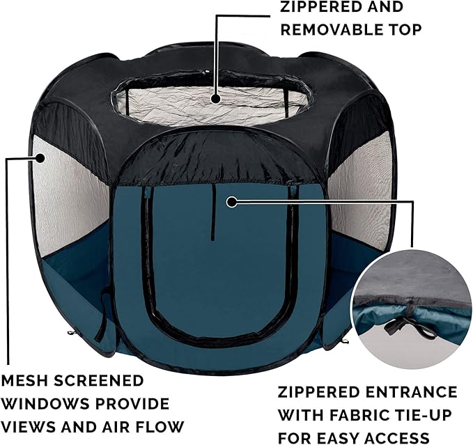 Furhaven Portable Dog Playpen Cat Tent, Pet playground/kennel foldable indoor outdoor zippered puppy crate - Sailor Blue, Small