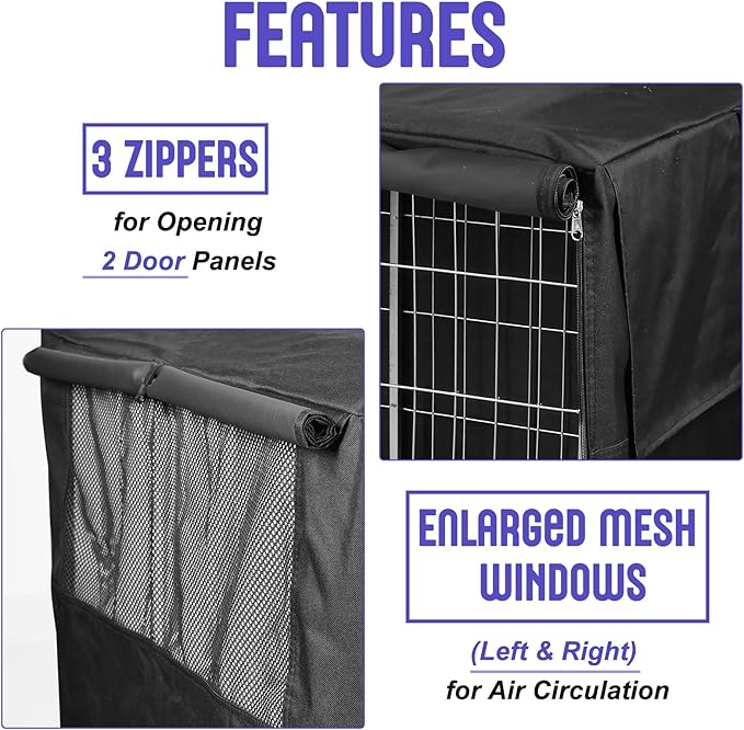 42 inch Dog Crate Cover Double Door, Low Odor 600D Oxford Fabric Kennel Cover, 2 Breathable Mesh Windows, Indoor Outdoor Dog Crate Cover 42 inch (NO CAGE)