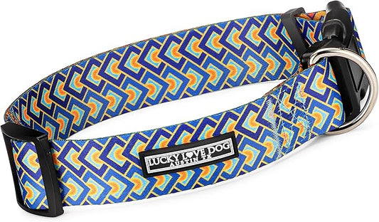 Lucky Love Dog Wide Dog Collar - Adjustable, Durable, Soft Webbing, & Comfortable 1.5 inch Wide Collar for Dogs Male and Female - in Murphy Pattern with Strong Buckle, X-Large Size